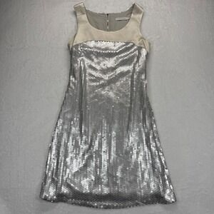Chaiken Sequin Dress Party Cocktail Sleeveless‎ Silver Mini Dress Size 4